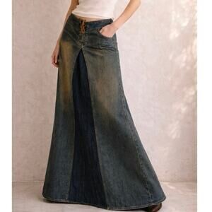 Y2K Z. Cavaricci Lace-Up Low Rise Denim Maxi Skirt
